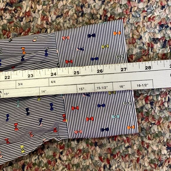 Luchiano Visconti Navy White Striped Multicolor Bow-Tie Print Dress Shirt XXL - Picture 15 of 15